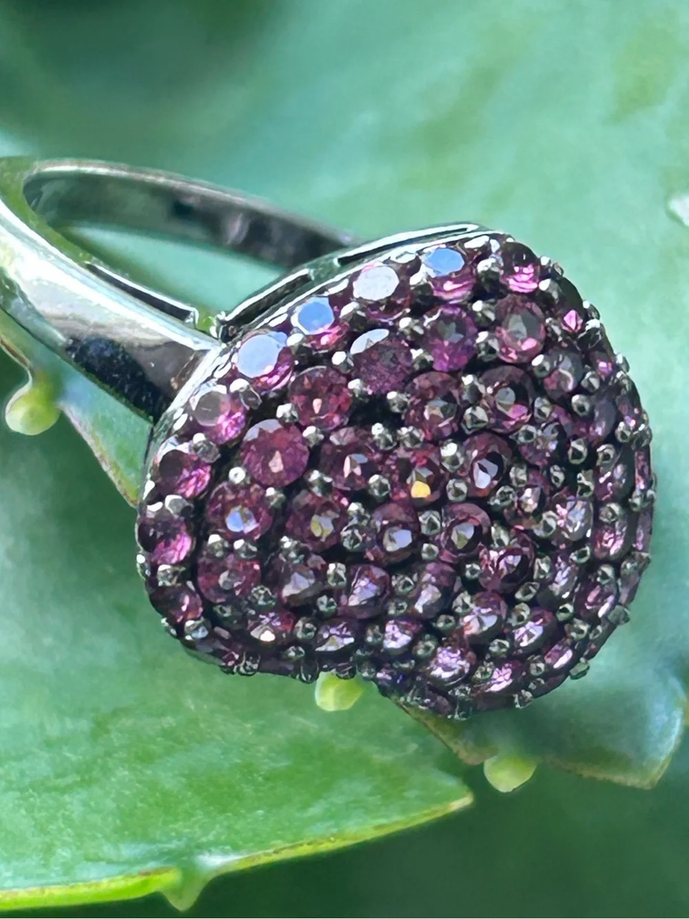 Vintage Heng Nagai black tone Sterling Silver clusters pave ruby love Heart ring